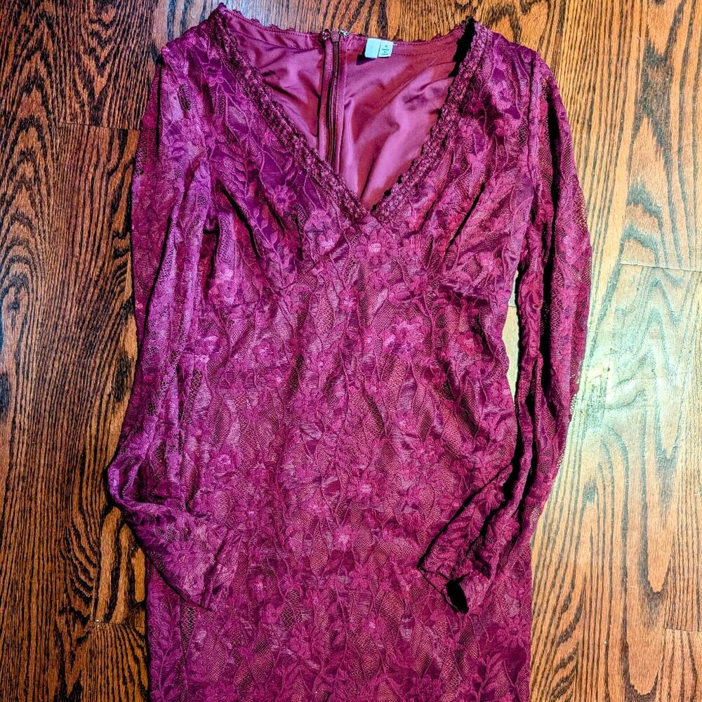 Pinkblush Wine Lace Long Sleeve Dress